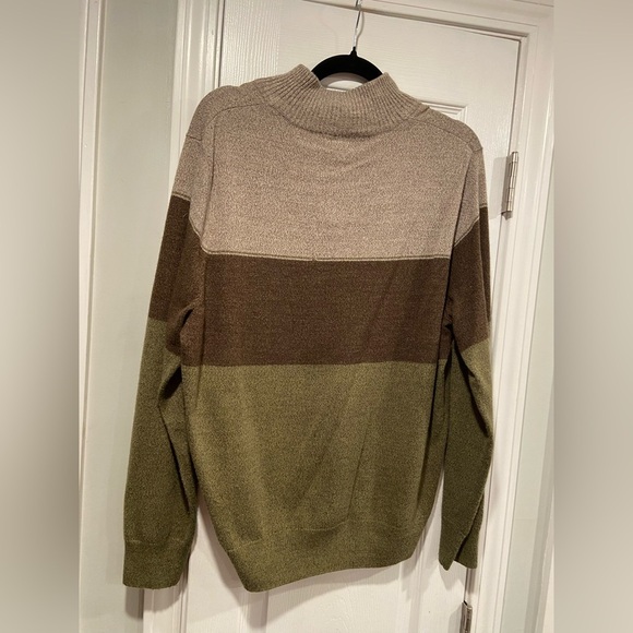 Dockers Mens Size L Brown Green Stripe Long Sleeve Mock Neck Quarter Zip Sweater - Picture 5 of 10